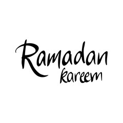Ramadan Kareem Handwritten Lettering Isolated. Vector Illustration of Islamic Holiday Phrase. Black Calligraphy over White Background.