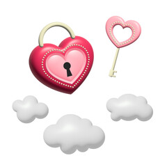 3d Heart. Heart lock. Illustrator 3d Editing Effect. Valentines day. Love. Kiss. Sweety. Honey. Lovers. Be mine. Only You. Vector 3d illustration