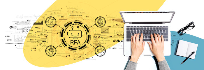 Robotic Process Automation theme with person using a laptop