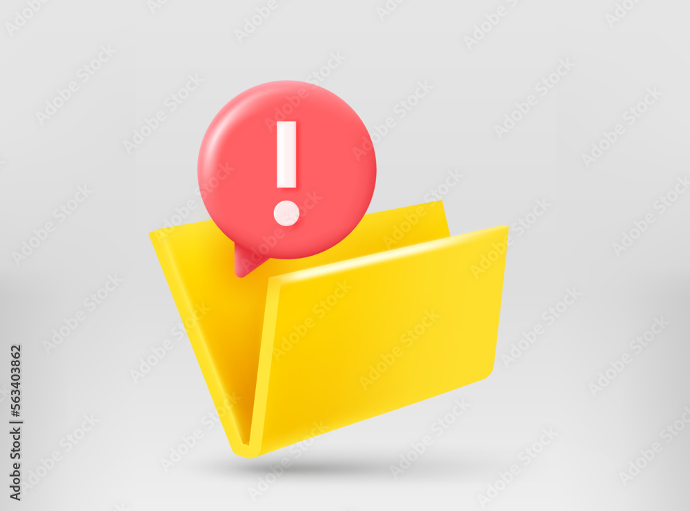 Poster Yellow folder with exclamation mark. 3d vector illustration