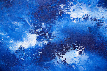 Abstract blue paint background. Hand painted modern blue painting.