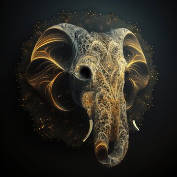 Mystical elephant head illustration with amazing shapes and patterns. AI digital illustration