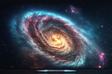Landscape with a galaxy in the immensity of space. Generative AI