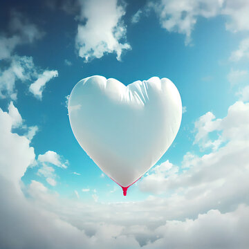 white heart shaped balloon in the sky Valentine's Day Design