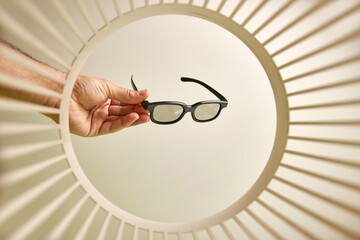 Glasses are discarded and recycled in the trash. View from below. The concept of disposal and...