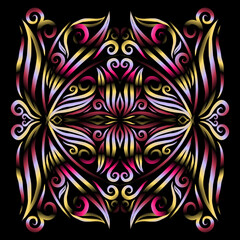 Beautiful colourful gradient line art of indonesian traditional abstract batik dayak ornament for design template elements commercial  ads