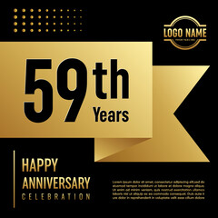 59th Anniversary template design with golden ribbon for anniversary celebration event, invitation card, greeting card, banner, poster, flyer, book cover. Vector Template