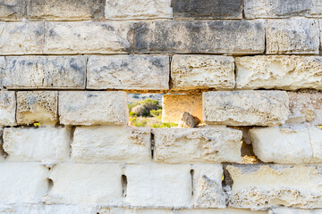 Old ancient brick wall affected by corrosion.