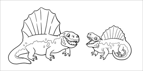Cute dinosaur dimetrodon for coloring. Vector template for a coloring book with funny dinosaurs family. Coloring template for kids.	