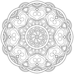 Colouring page-171, hand drawn, vector. Mandala 147, ethnic, swirl pattern, object isolated on white background.