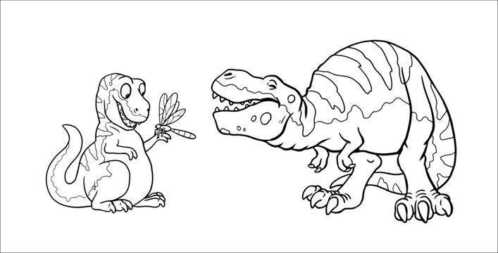 Cute dinosaur T Rex for coloring. Vector template for a coloring book with funny dinosaurs family. Coloring template for kids.	