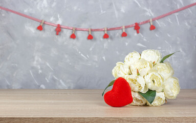 Valentine. Valentine background. Valentine's day concept roses and red heart. Bouquet and heart....