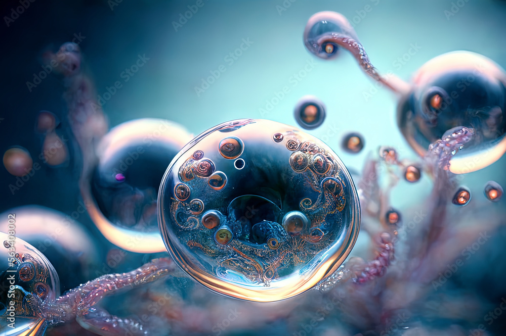 Wall mural microscopic electron macroscopic close view of cells and ovum attacked by virus and bacterias scienc