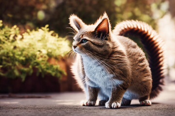 Obraz premium abstract hybrid animal a cat squirrel mix staying on dirty road, generative AI