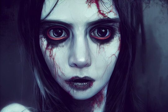 Spooky Zombie Girl [Fantasy / Historic / Horror Character Portrait. Generative AI.  Graphic Novel, Video Game, Anime, Comic Book, or Manga Illustration.]