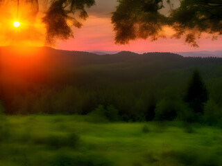 sunset over the forest landscape