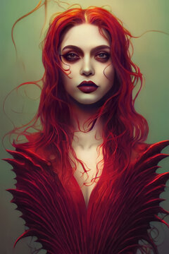 A Beautiful Red Haired Mermaid Siren Floating in the Ocean [Fantasy / Historic / Horror Character Portrait. Generative AI.  Graphic Novel, Video Game, Anime, Comic Book, or Manga Illustration.]