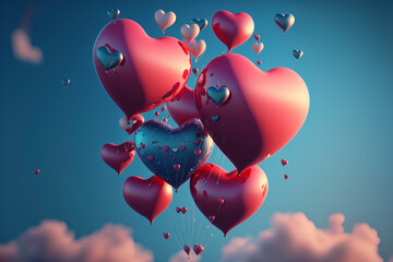Heart Shaped Balloons In Sky - Generative Ai