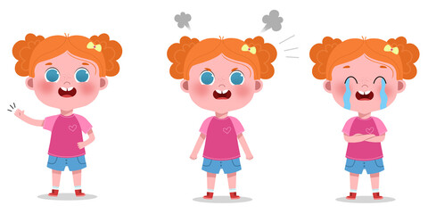 illustration three expressions of children girl