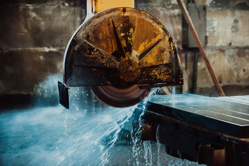 A stone cutter processes stone and granite slabs in the industry