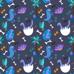 Cartoon animals seamless dinosaur monsters dragon eggs pattern for wrapping paper and kids clothes print