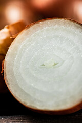 A slice of onions. Macro background. 