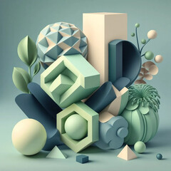 Green and Blue Geometric Shape created with Generated AI technology