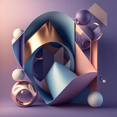 Purple and Gold Geometric Shape created with Generated AI technology