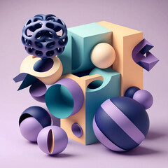 Abstract Purple and Blue Geometric Shape, Circle, Squares, Rectangles created with Generated AI technology