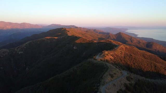 Aerial Video of East Camino Cielo at Sunset, Santa Ynez Mountains, Santa Barbara