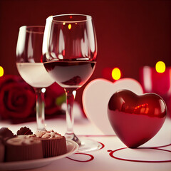 Fototapeta na wymiar wine and heart, Valentine's Day, digital illustration generative AI