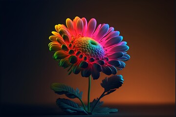 A neon-lit beautiful flower, generative ai 