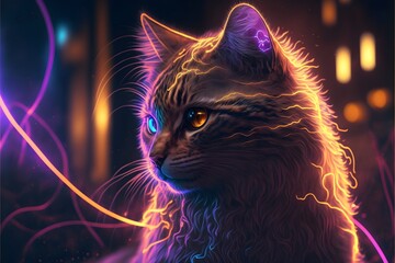 A neon-lit magic looking cat