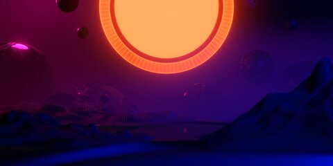 Obraz premium gaming background abstract wallpaper, cyberpunk style scifi game, stage scene in pedestal display room, 3d illustration rendering
