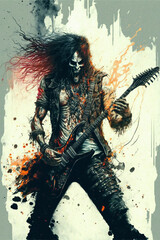 Heavy Metal Skeleton Playing the Guitar