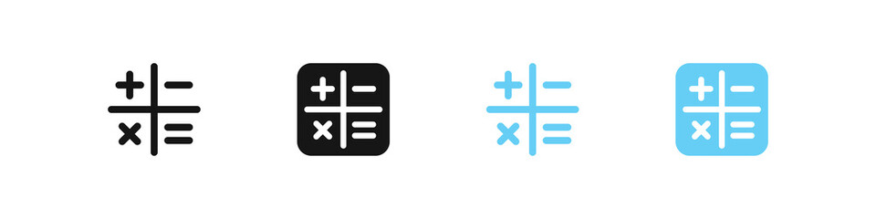 Obraz premium Calculate icon. Math symbol. Accounting signs. Education and school symbols. Formula icons. Black and blue color. Vector sign.