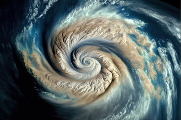 Medicane hurricane from space with clouds, created with Generative AI technology