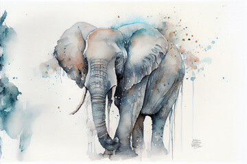 Elefant in Aquarellfarben isoliert auf weißen Hintergrund. Generative Ai