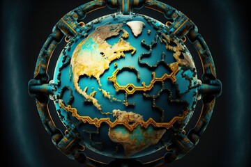 Planet earth made of oil pipelines, created with Generative AI technology