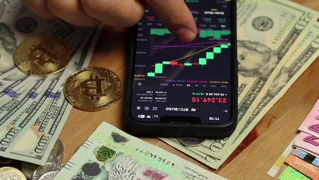 Cryptocurrency on Binance trading app, Bitcoin BTC with BNB, Ethereum, Dogecoin, Cardano, Litecoin, altcoin digital coin crypto currency defi p2p