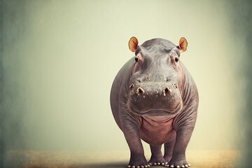 Shrugging cute hippopotamus copy space, created with Generative AI technology - obrazy, fototapety, plakaty