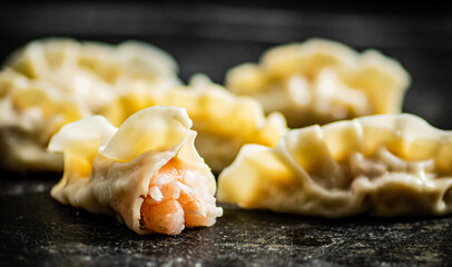 Dumplings gyoza with shrimp on the table. 