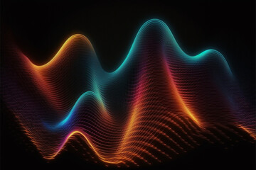 Colorful Neon Wavy Grid Tech Lines on Black Background Generative AI