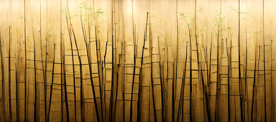 bamboo wood pattern texture wall background with Generative AI technology - obrazy, fototapety, plakaty