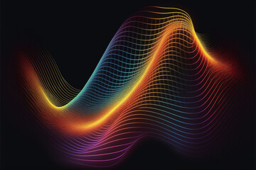 Colorful Neon Wavy Grid Tech Lines on Black Background Generative AI