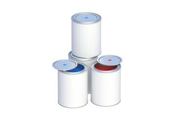 Open paint cans isolated on white background. 3d render