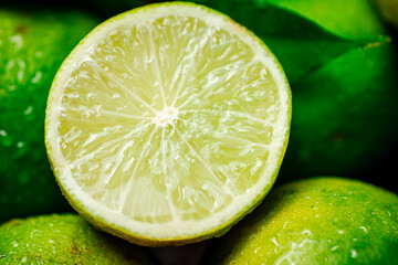 Fragrant lime with leaves.Macro background. 