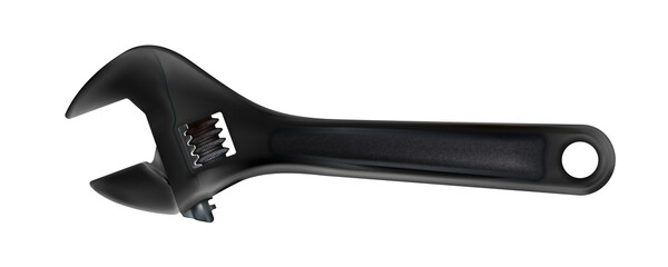 Realistic dark adjustable wrench, monkey spanner. New hand tool isolated. Labour day holiday. Png