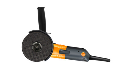 Orange angle grinder electric isolated on white background. Realistic power tool for metalworkings and construction, handheld instrument. Png