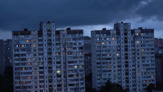 Timelapse of Kyiv city. Movement of clouds in the sky. Troyeshchyna district.